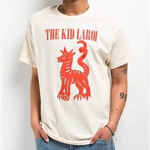 The Kid Laroi Size Small Tee Shirt NEW Short Sleeve Cream Red Sketch